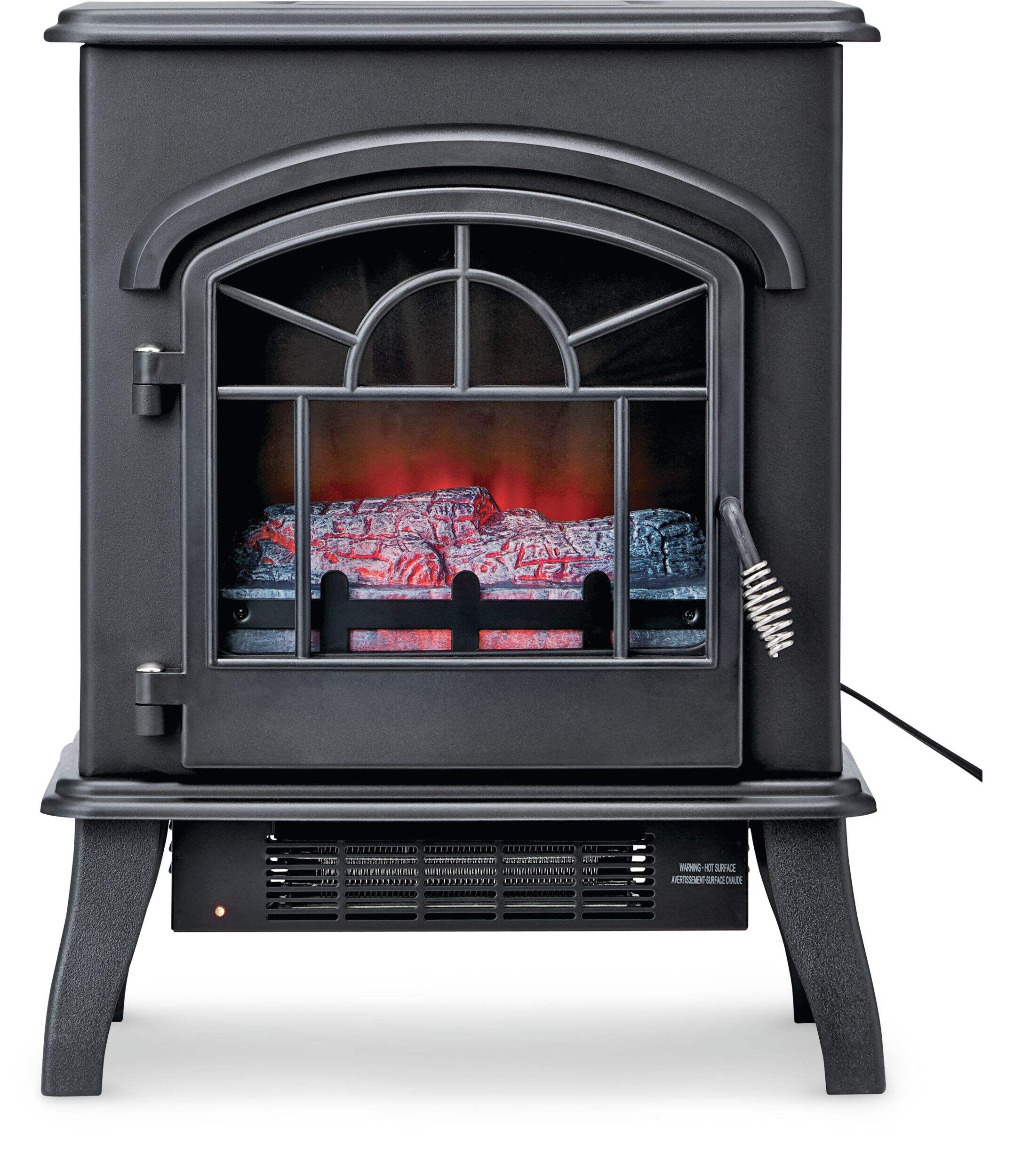 Poêle électrique autoportant Komodo, 17,5 po, 1 400 W, effet de flamme réaliste, noir Front_Flat