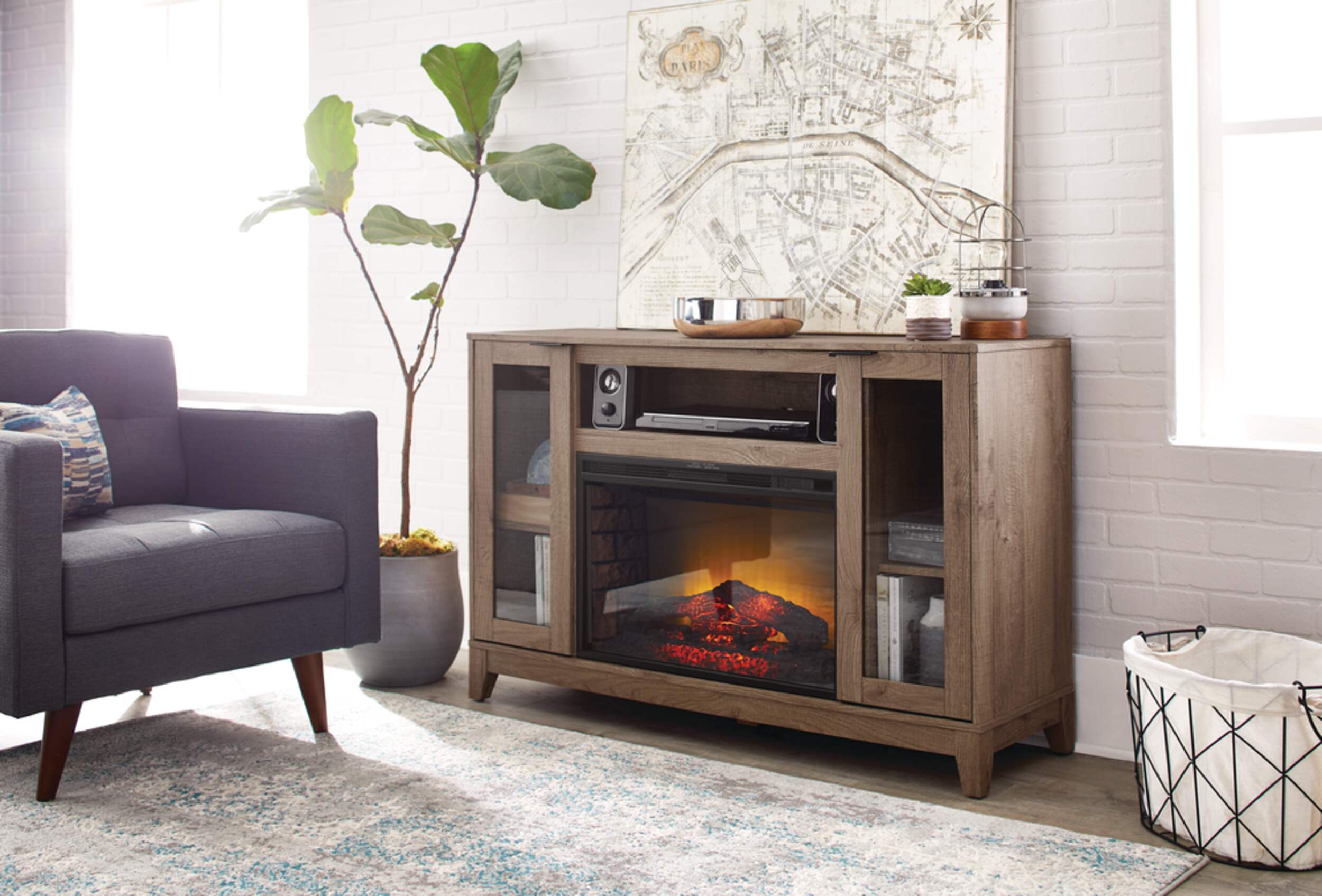 CANVAS Kinney Media Electric Fireplace TV Stand, 50in, 1400W, Includes