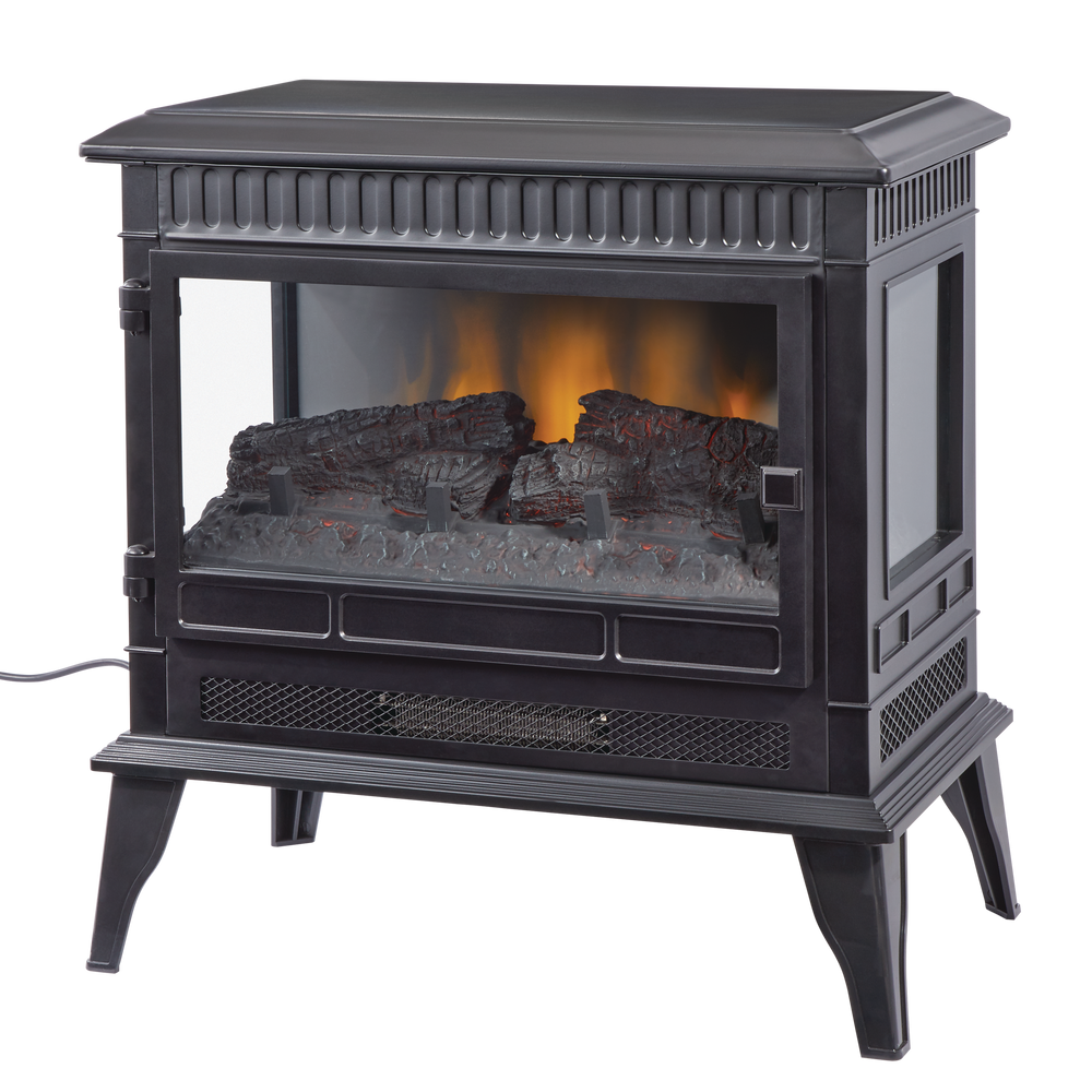 For Living 3-Side Freestanding Electric Fireplace Stove, 25-in, 1400W,  Includes Remote Control, Black
