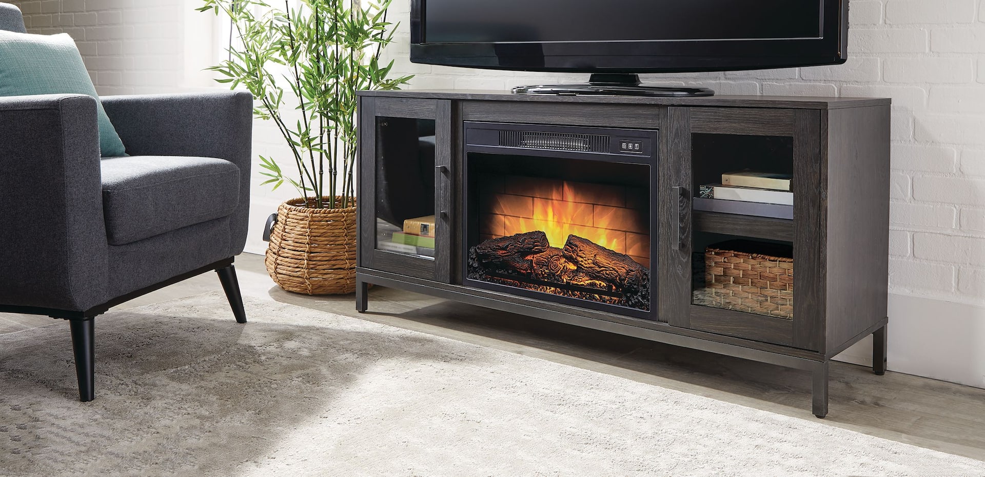 Canadian tire tv stand with deals fireplace