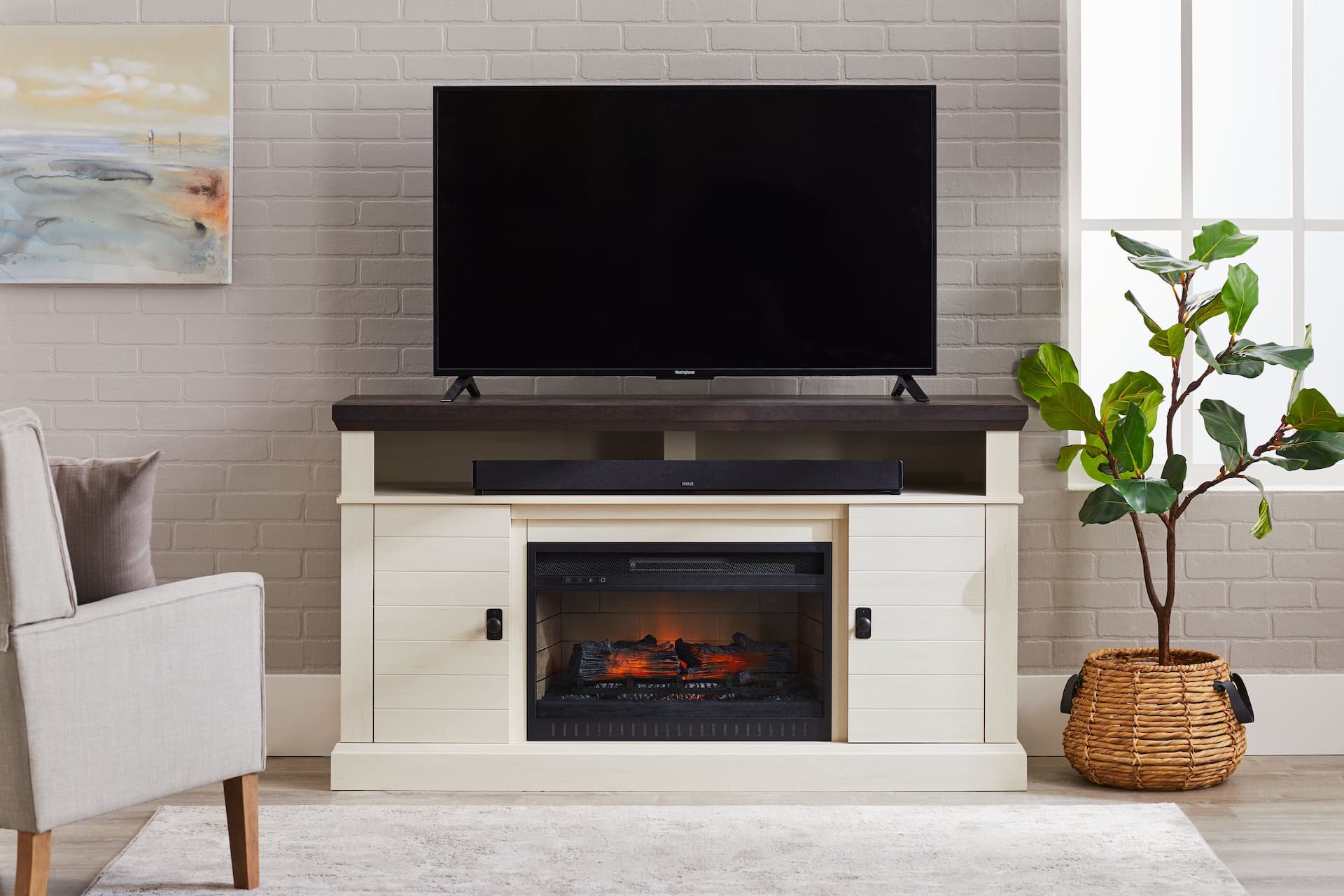 CANVAS Ashcroft Media Console Electric Fireplace TV Stand 60 in 1400W Includes Remote Control White Canadian Tire