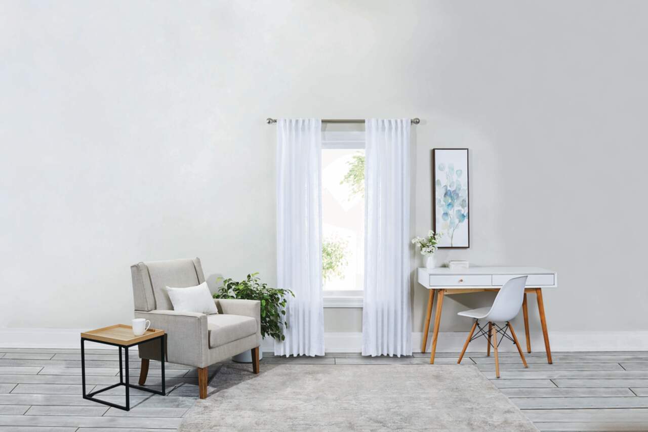 CANVAS Semi Sheer Bella Textured Linen Window Curtain, White, 54-in x  84-in, 2-pk