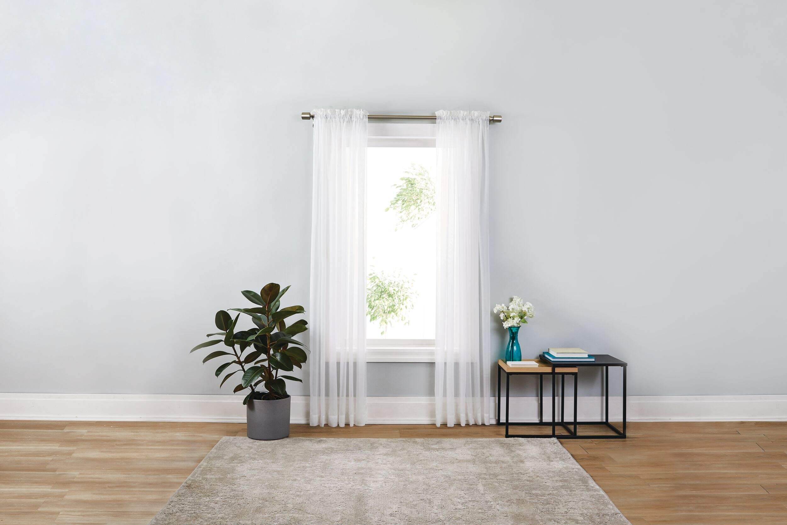 For Living Sheer Viole Window Curtain with Rod Pocket, White, 54-in x 84-in, 2-pk Front_Flat