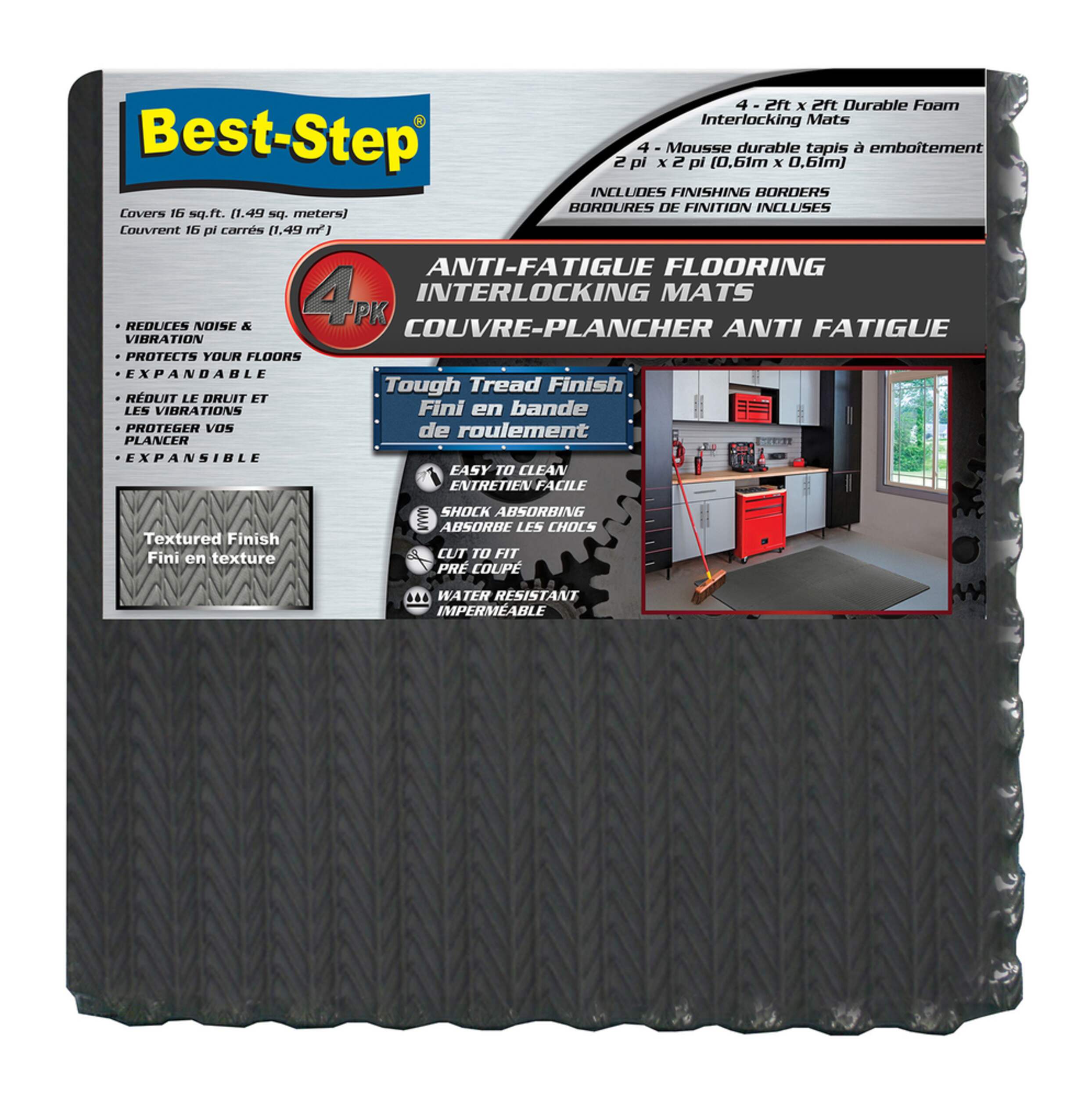 Best-Step Anti-Fatigue Interlocking Mats, Black Tire Tread, Assorted Front_Flat