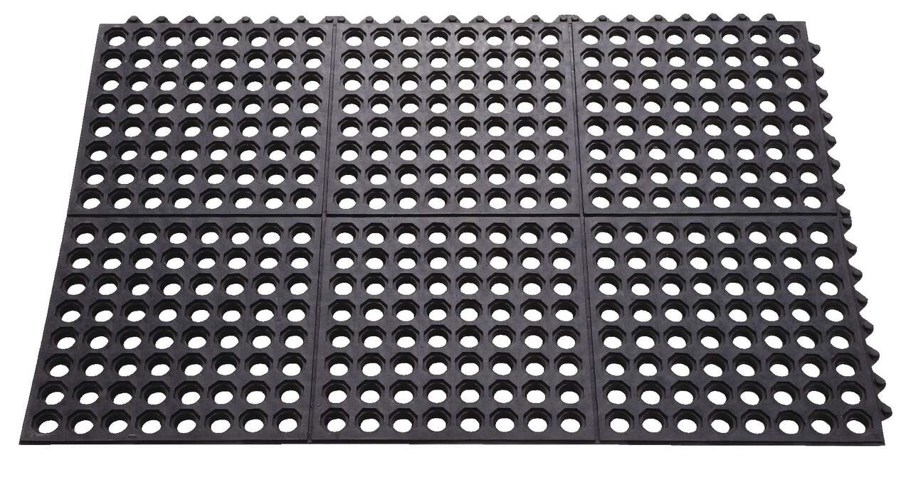 For Living Hex Tile Indoor/Outdoor Rubber Mat, Black, 24-in x 36-in