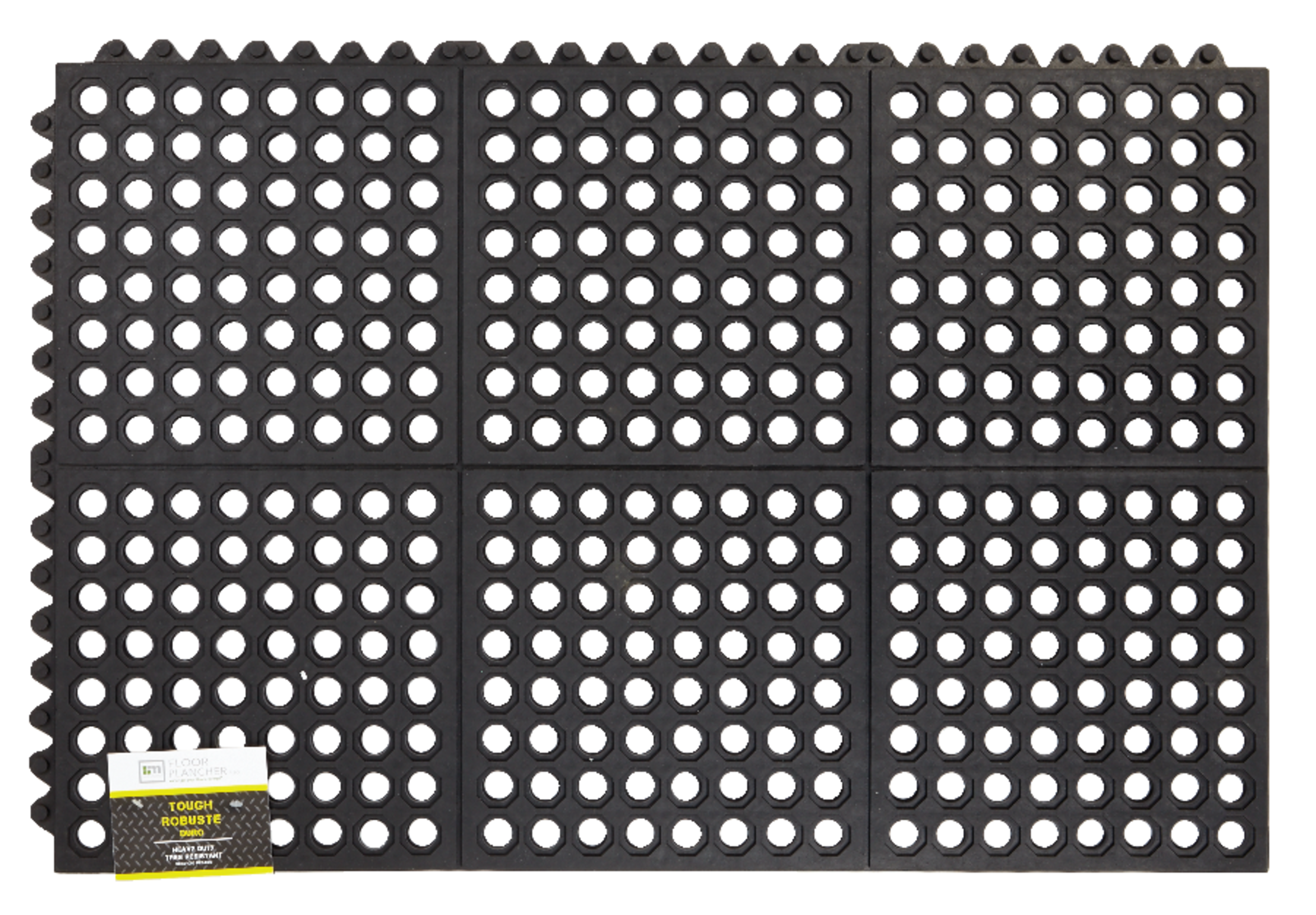 For Living Hex Tile Indoor/Outdoor Rubber Mat, Black, 24-in x 36-in Overhead_Plunge
