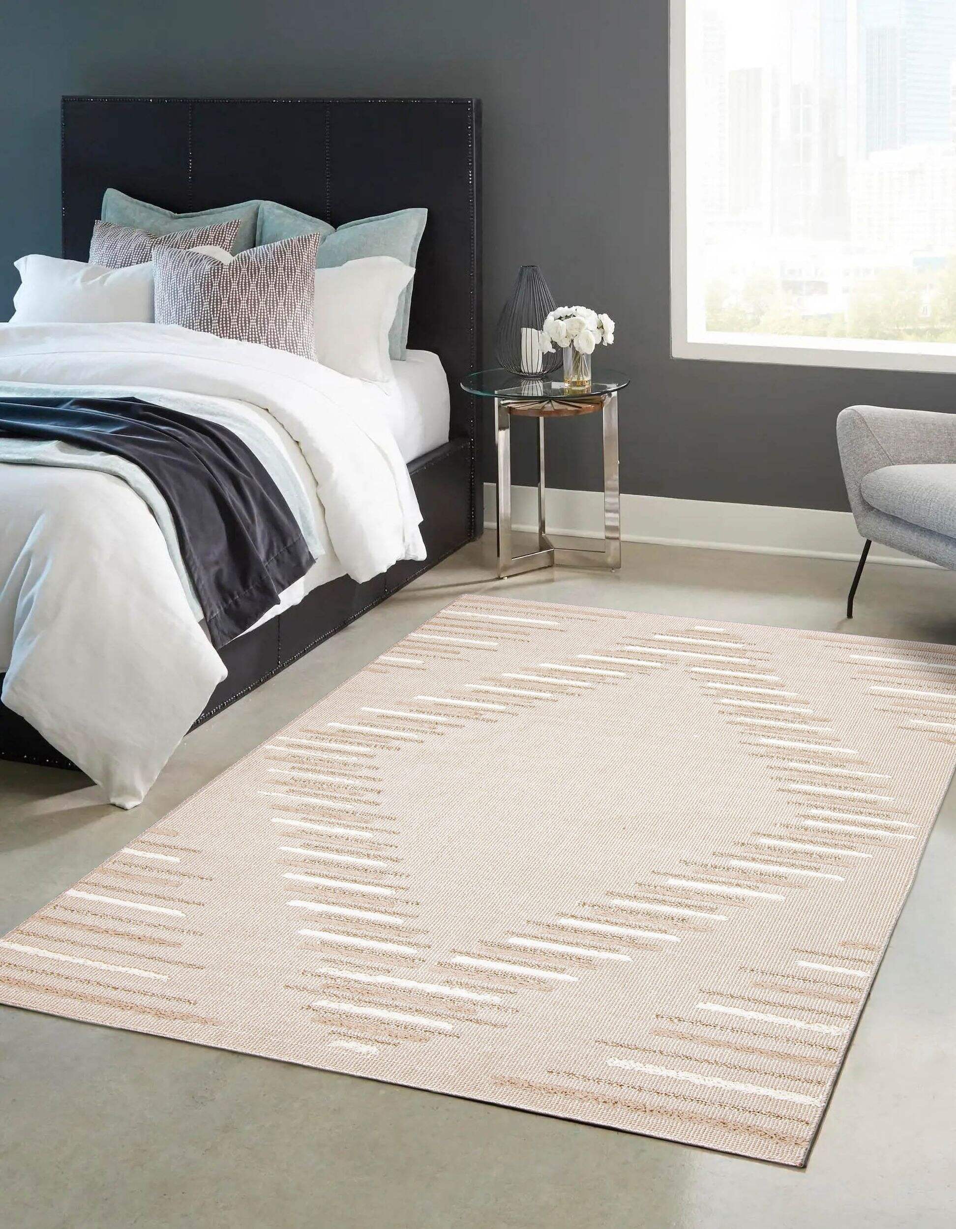 Santee Rectangular Texturized Indoor Area Rug, Soft & Durable, Beige, 8-ft x 10-ft Overhead_Plunge