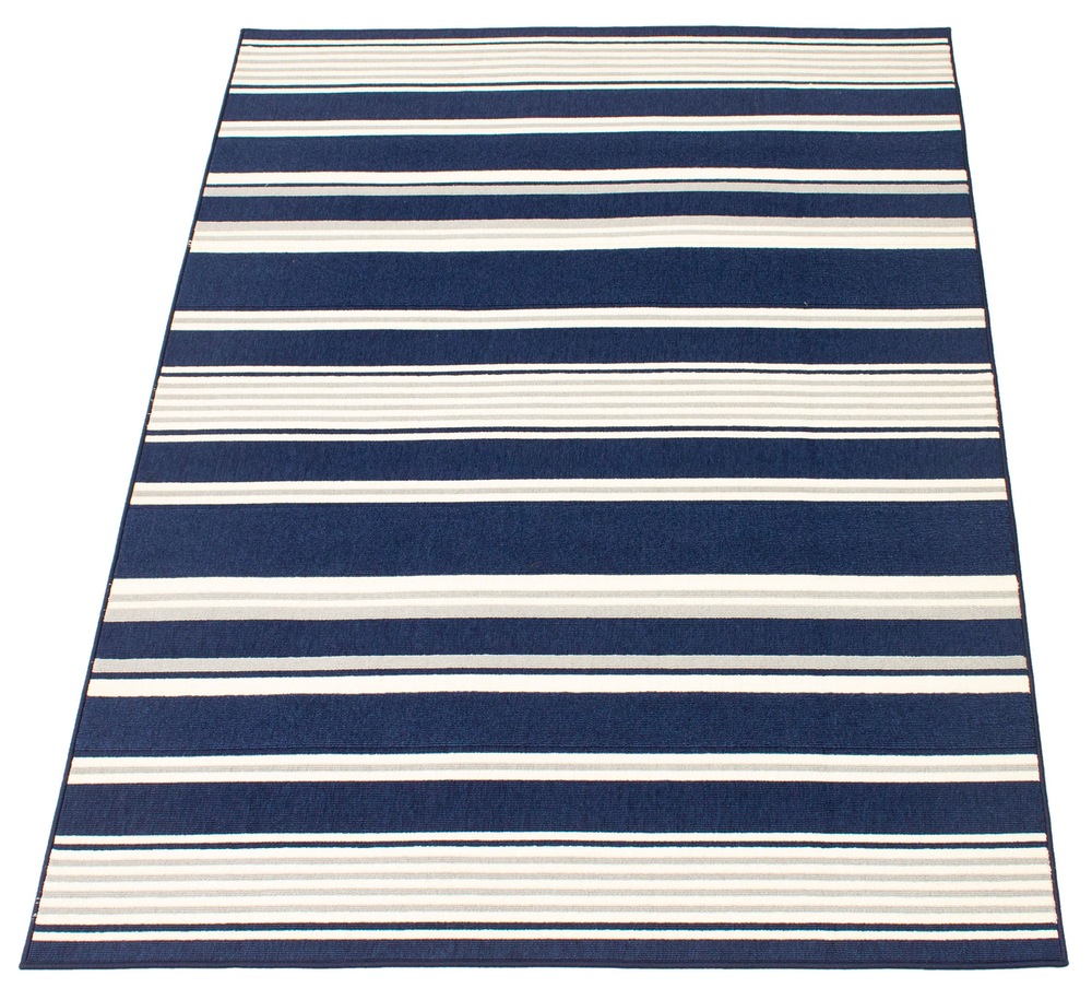 ECARPET Arthur Indoor/Outdoor Striped Area Rug, Navy, Assorted Sizes