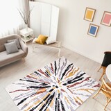 Tapis d'intérieur motif abstrait ECARPET Morocco Sunburst, noir/blanc, choix de tailles Overhead_Plunge