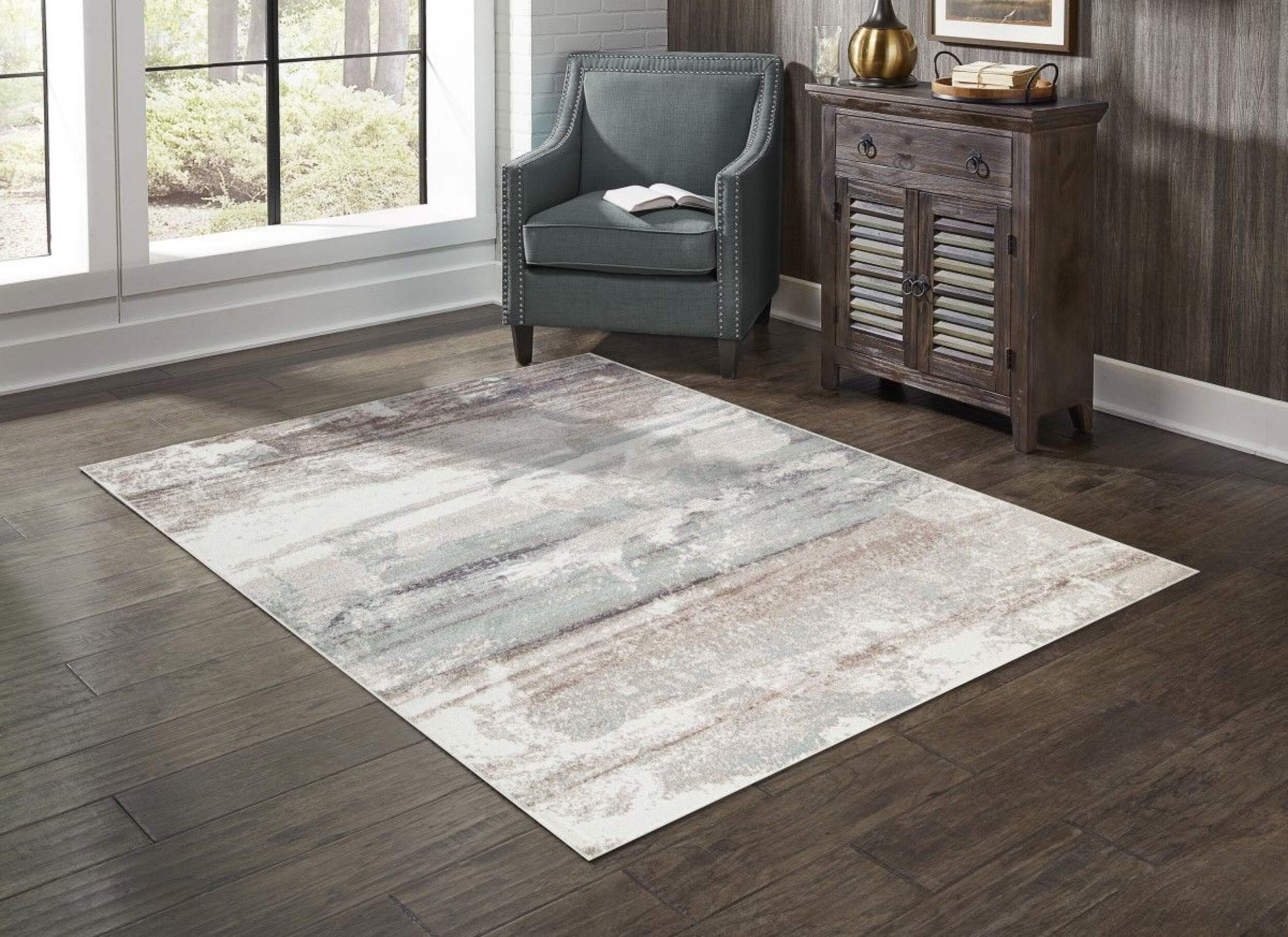 Brassex Phoenix 8x11-ft White/Beige Distressed Area Rug Overhead_Plunge