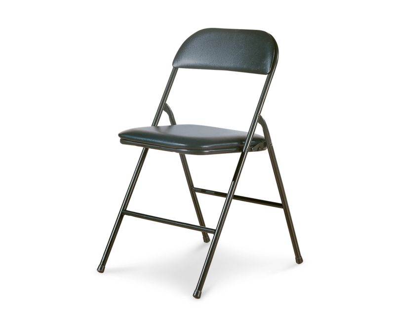 Chaise pliante portative en métal For Living rembourrée en vinyle, noir