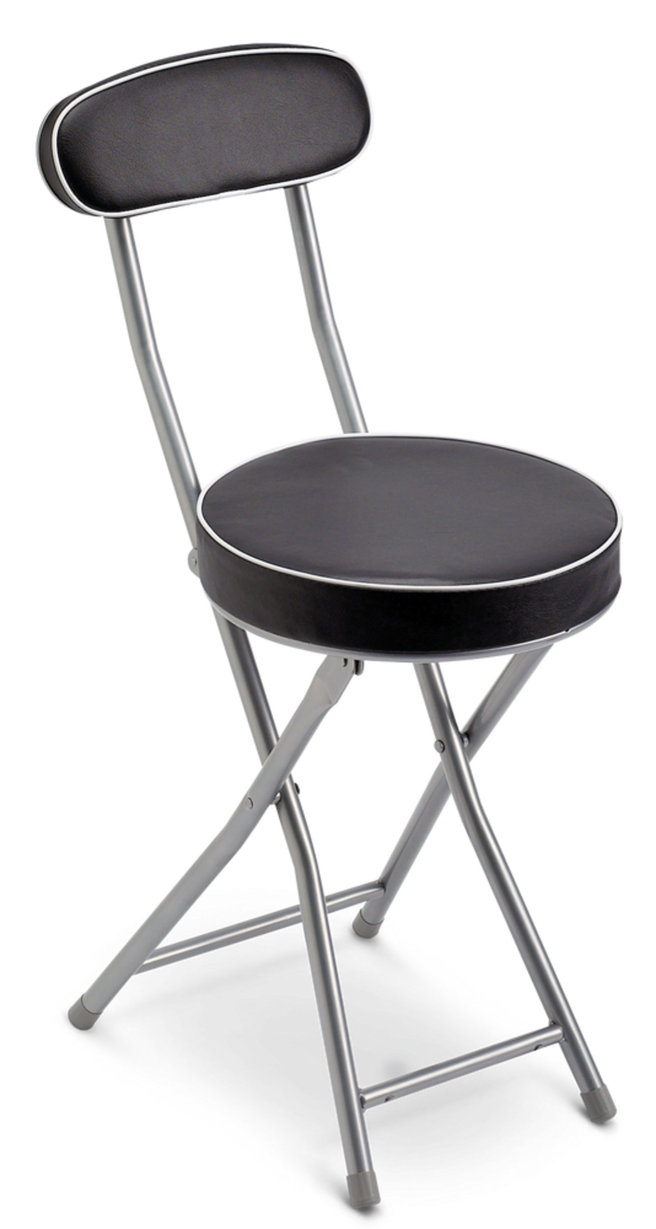 For Living Portable Upholstered & Padded Metal Folding Stool with Backrest, Black Front_Angled_Right