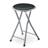 For Living Portable Vinyl Upholstered & Padded Metal Folding Stool, Black Front_Angled_Left