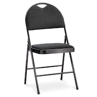 For Living Portable High-Back Upholstered & Padded Metal Folding Chair, Black Front_Three_Fourths_Angled_Right