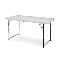 For Living Portable Adjustable Folding Table with Handle, 4-ft, White Front_Angled_Left