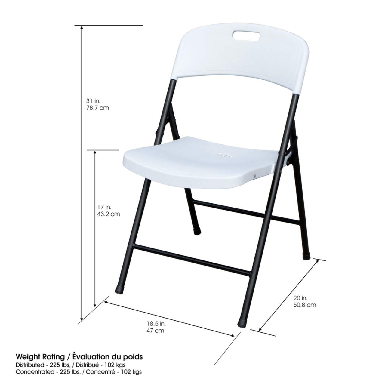 For Living Portable Indoor/Outdoor Contoured Plastic & Metal Folding Chair,  White