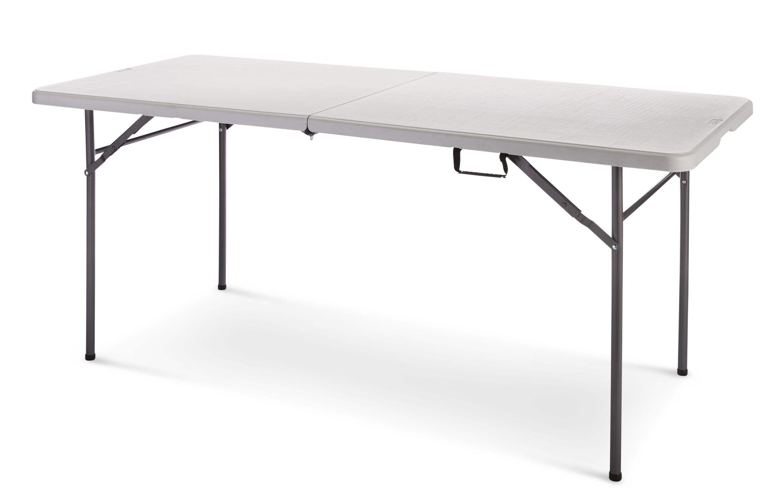 For Living 6-ft Portable Plastic & Metal Folding Table with Handle, Grey Front_Angled_Left