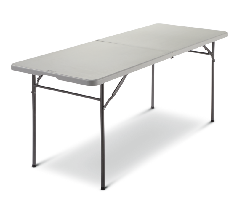 For Living 6ft Portable Plastic & Metal Folding Table with Handle, Grey Canadian Tire