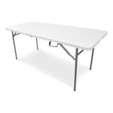 For Living 6-ft Heavy Duty Portable Plastic & Metal Folding Table with Handle, White Front_Angled_Left
