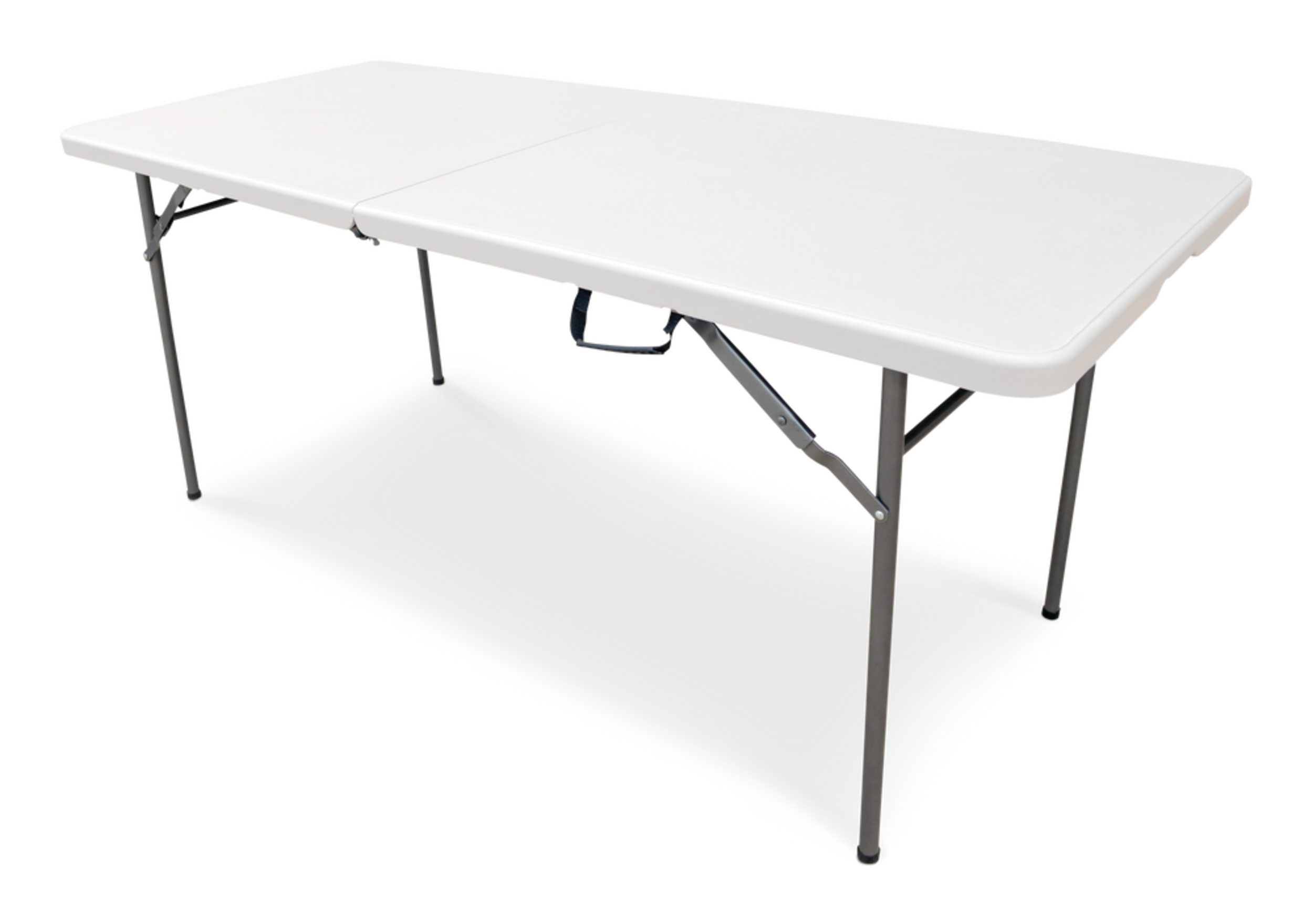 For Living 6-ft Heavy Duty Portable Plastic & Metal Folding Table with Handle, White Front_Angled_Left