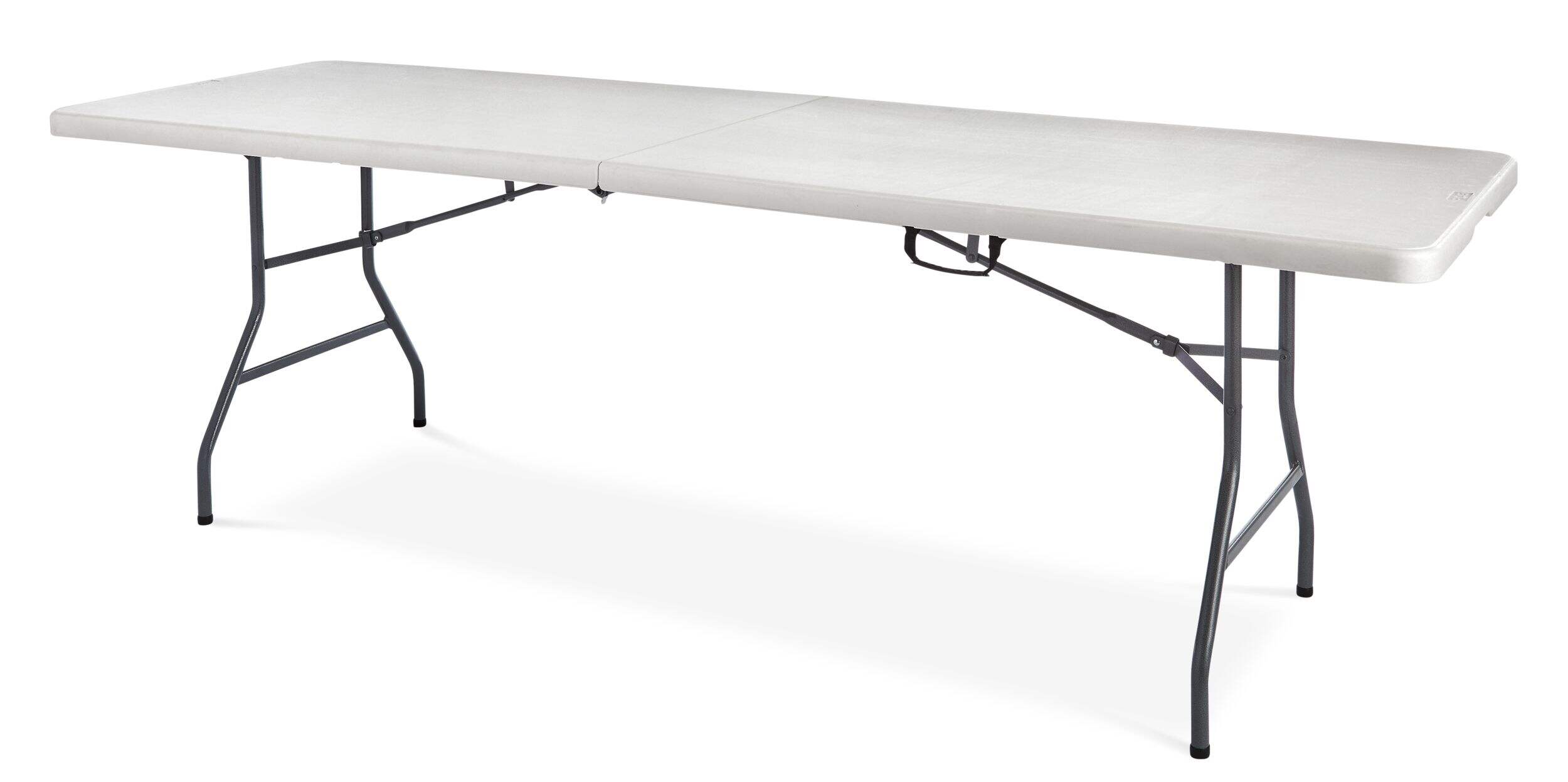 For Living 8-ft Portable Plastic & Metal Folding Table with Handle, White Front_Angled_Left