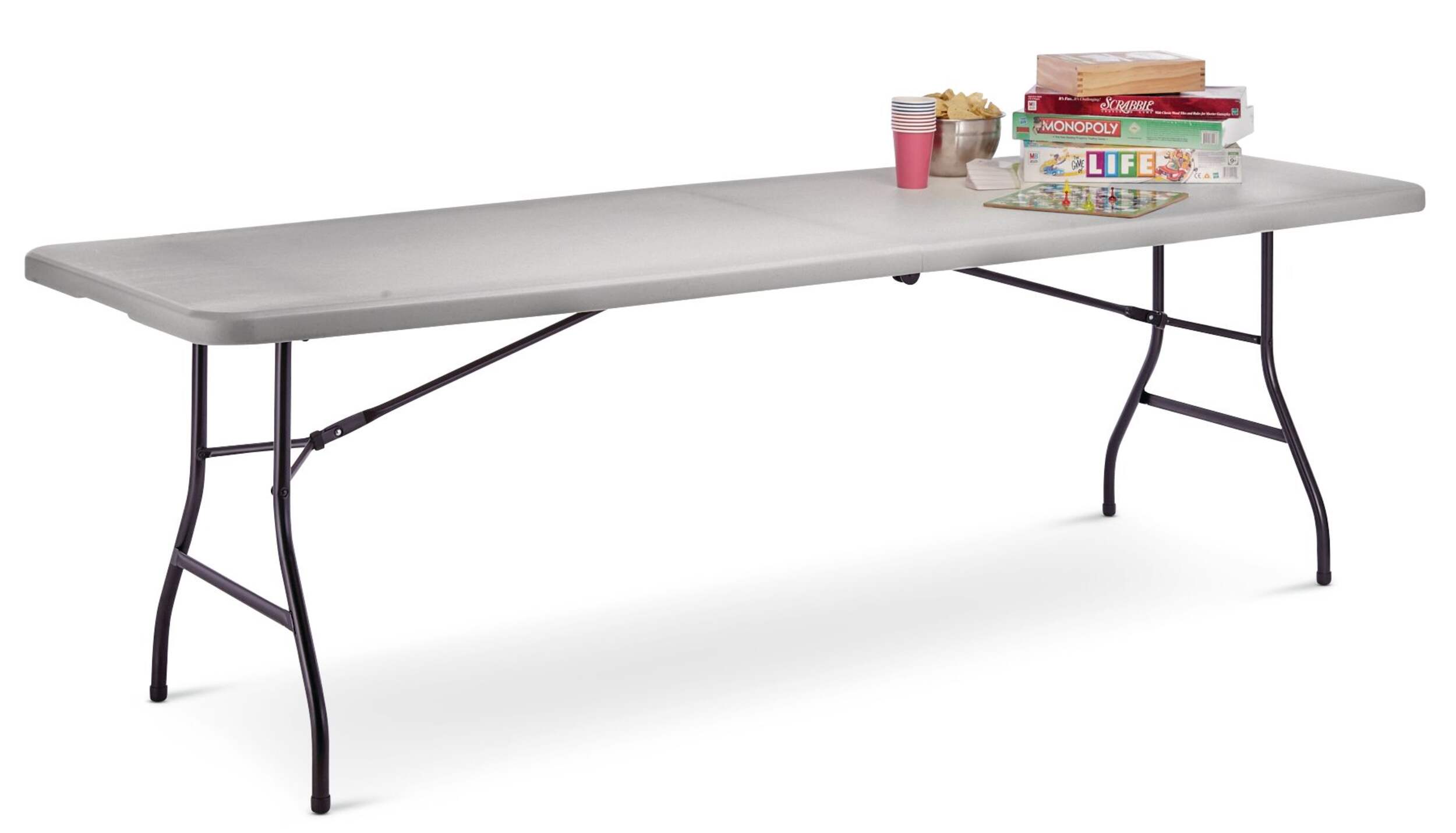 For Living 8ft Portable Plastic & Metal Folding Table with Handle