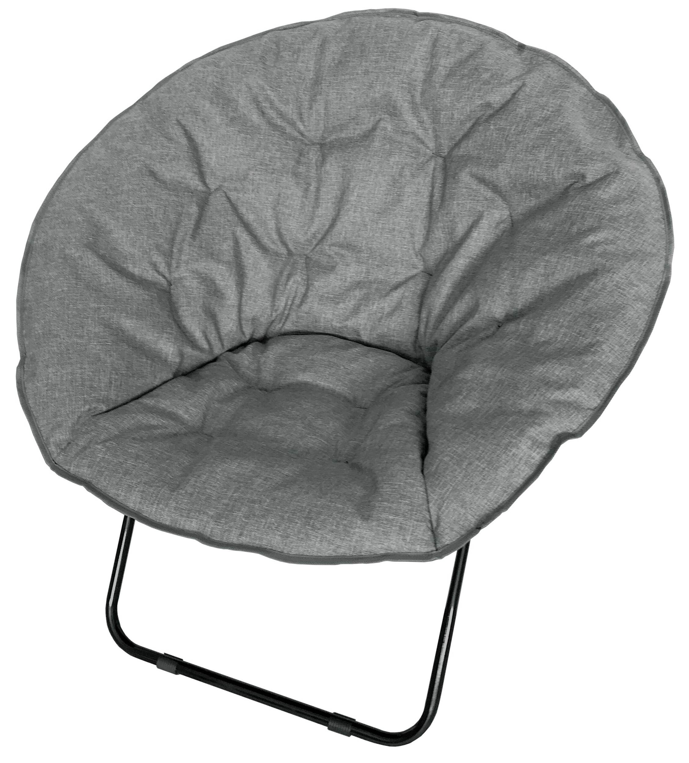 For Living Portable Linen Upholstered Folding Papasan/Saucer Lounge Chair, Grey Front_Three_Fourths_Angled_Left