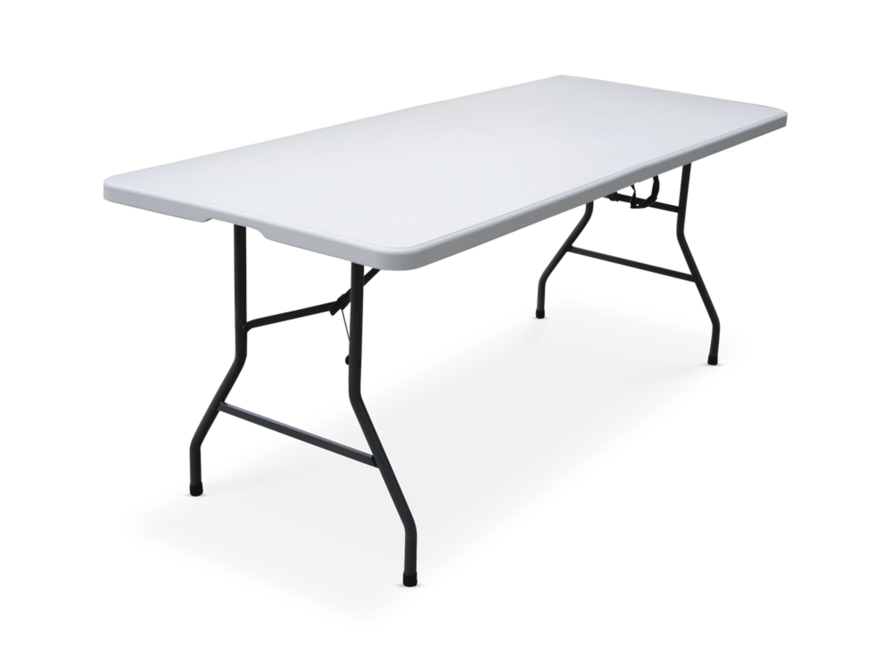 For Living - Table pliante portative en plastique et en métal avec poignée,  intérieur/extérieur, blanc, 6 pi
