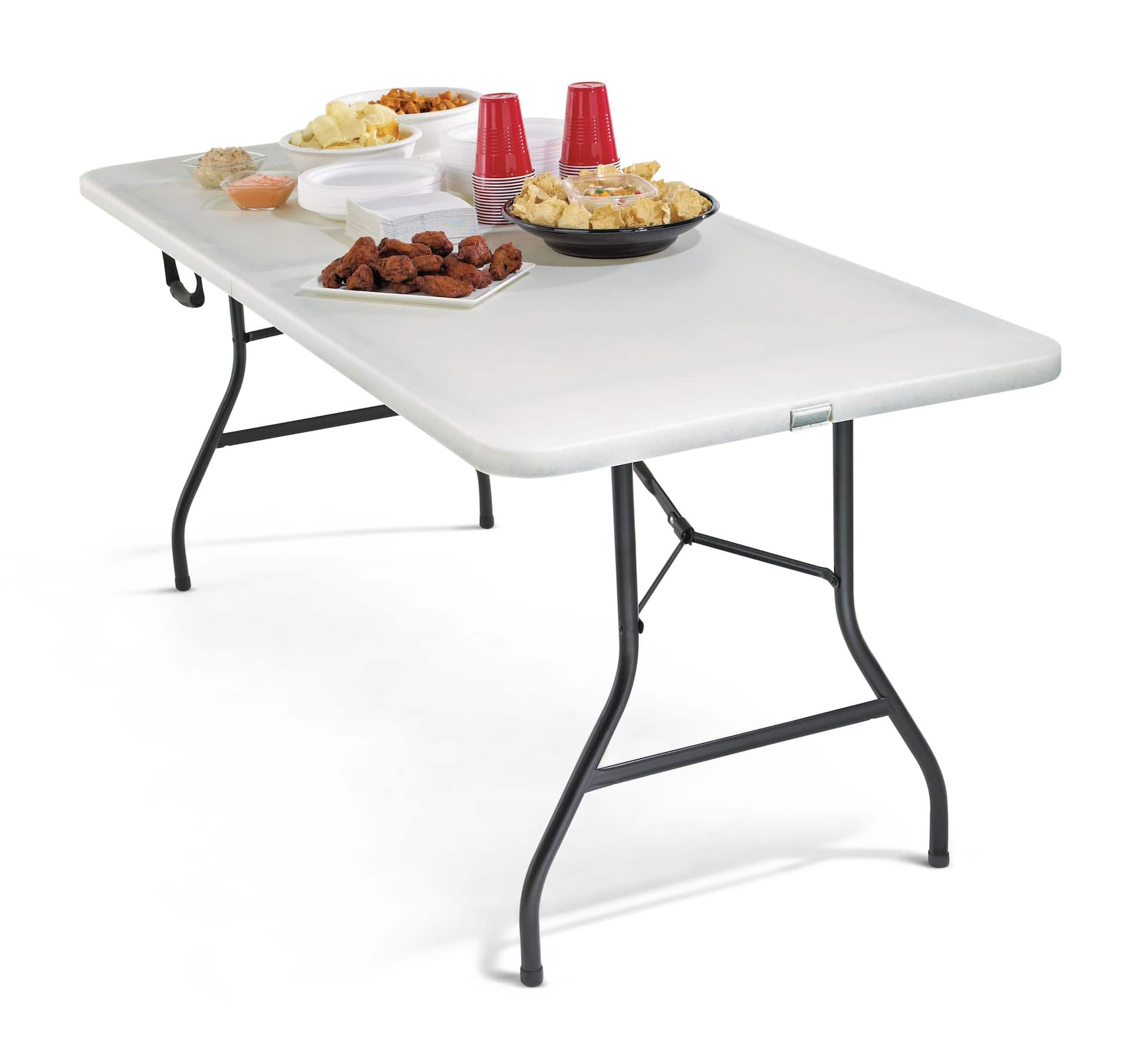 For Living 6 Ft Portable Indoor Outdoor Plastic Metal Folding Table   For Living 6 Folding Table With Center Fold White C8665d6b 0eb8 4536 853f 313bbc9ad310 Jpgrendition 