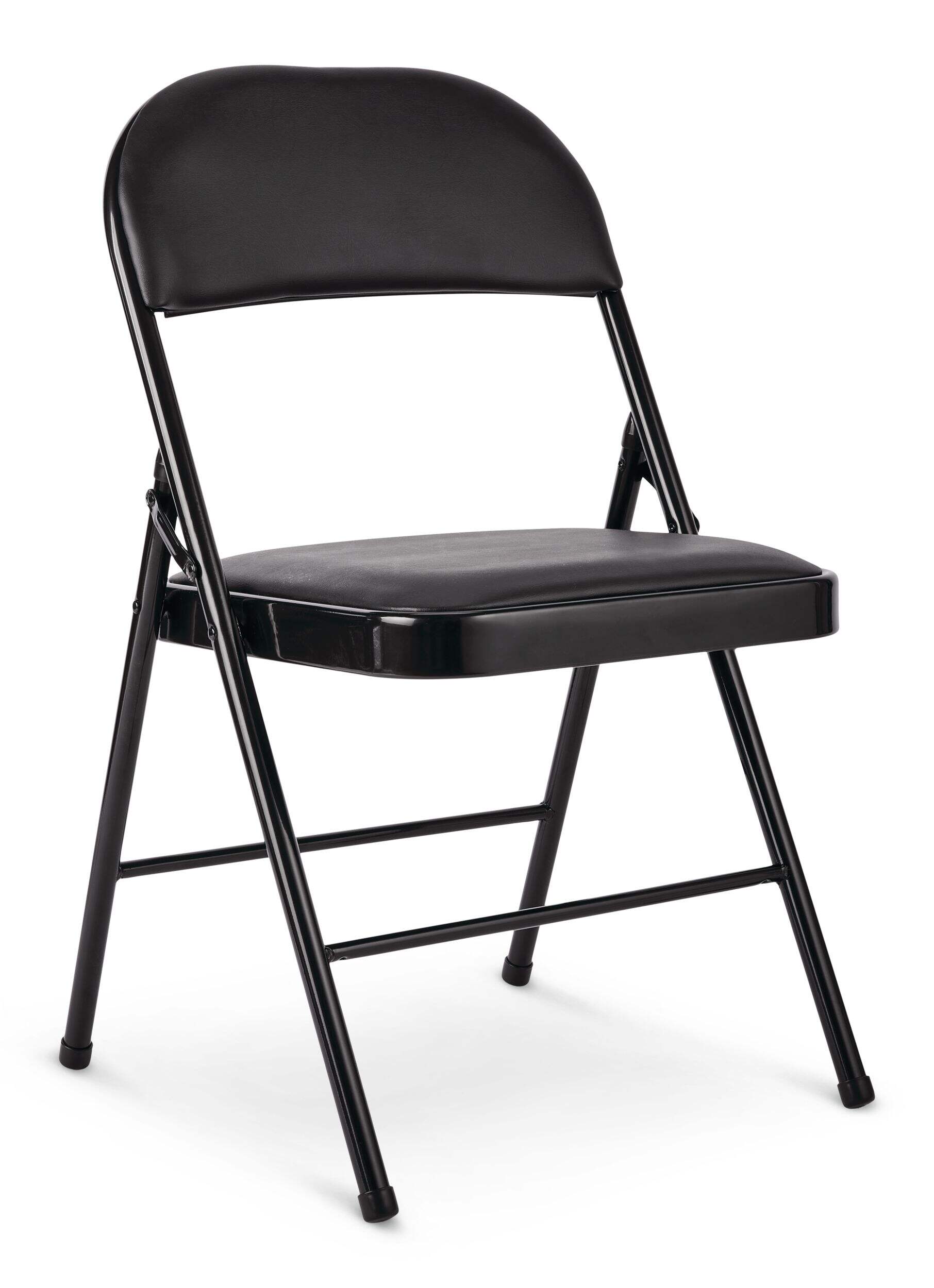 For Living Portable High-Back Vinyl Padded Folding Chair, Black, 2-pk Front_Three_Fourths_Angled_Right