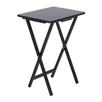 For Living Solid Wood Folding TV Tray, Stain-Resistant, Black Front_Angled_Right
