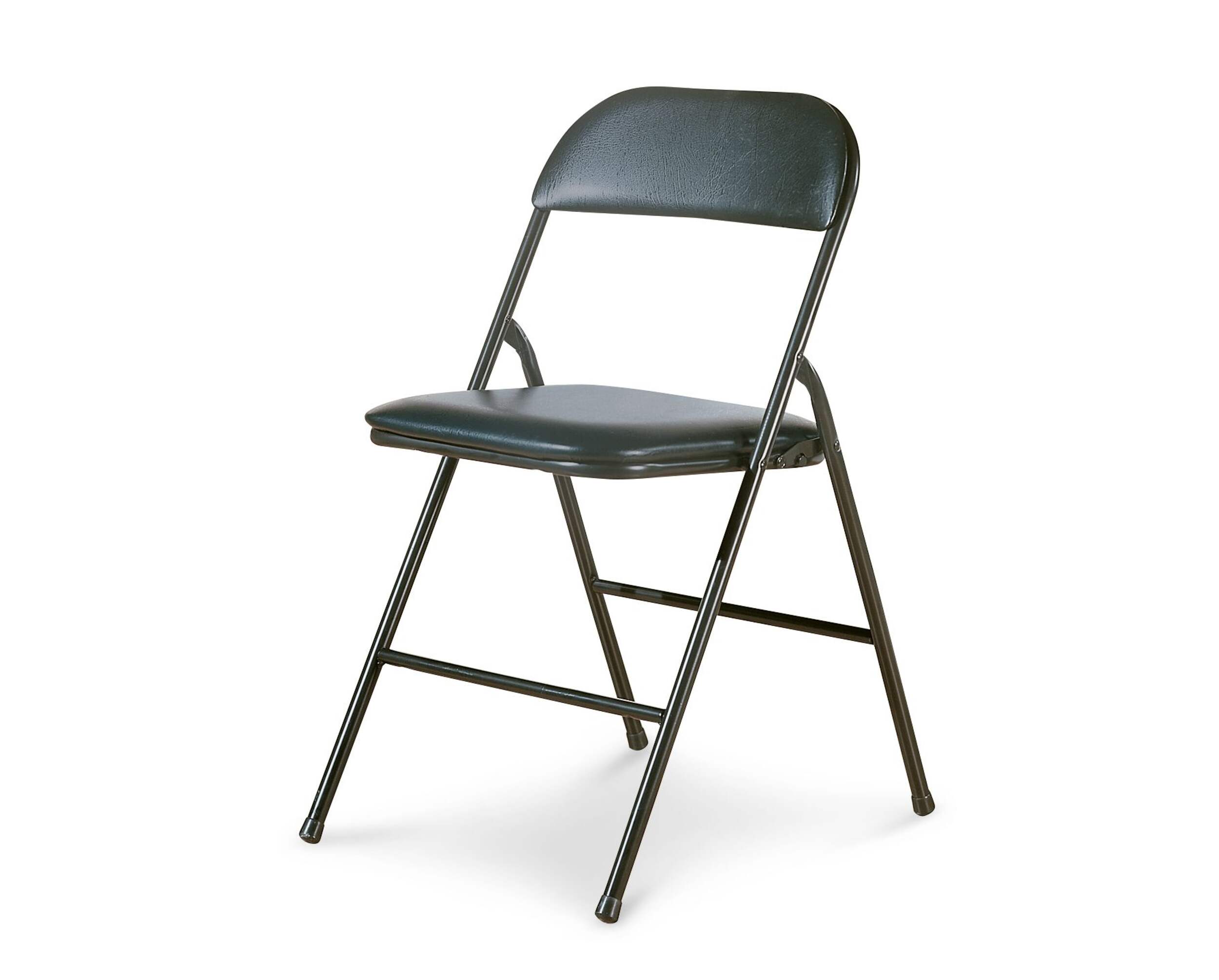 For Living Portable Vinyl Upholstered & Padded Metal Folding Chair, Black, 2-pk Front_Three_Fourths_Angled_Left