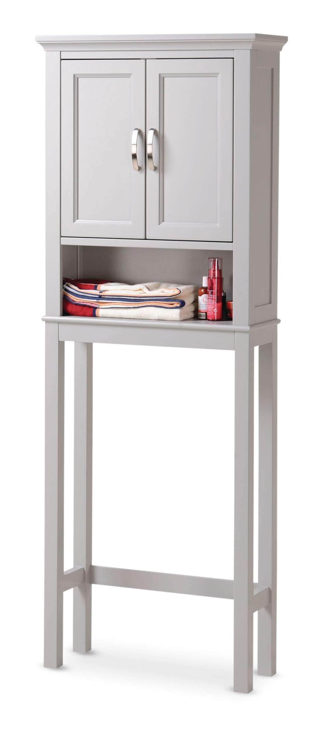 Armoire de rangement compacte par-dessus la toilette à 2 portes CANVAS Elena, gris Front_Angled_Left