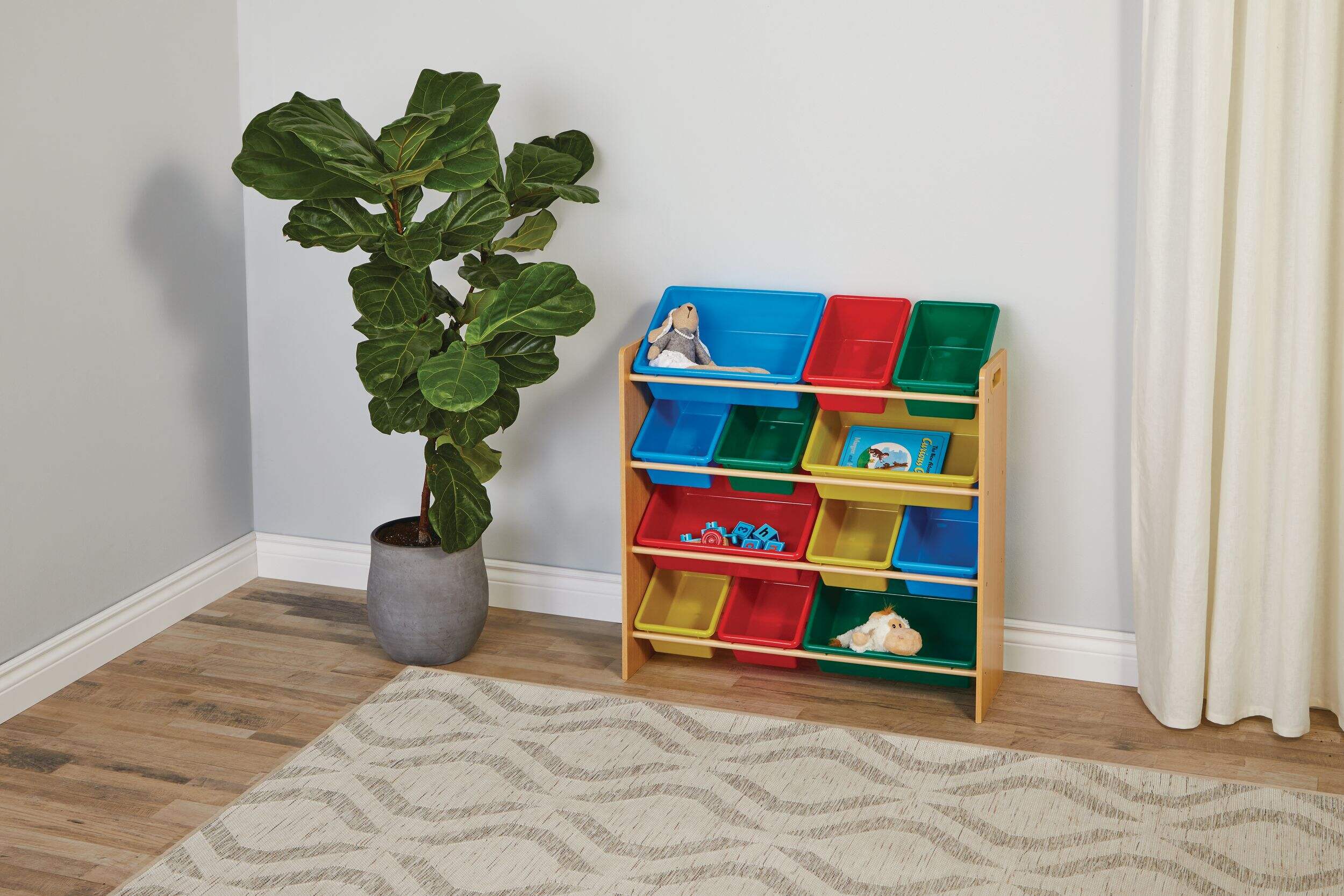 For Living Kids 12Bin Bedroom/Playroom Toy Storage Organizer, Yellow