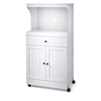 For Living 2-Door 1-Drawer Microwave Cart/Stand Kitchen Storage Cabinet With Wheels, White Front_Angled_Left