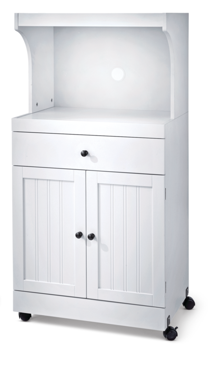 White Wood Storage Cabinet, Microwave Cart with 2 Doors 4 Casters for  Kitchen Office
