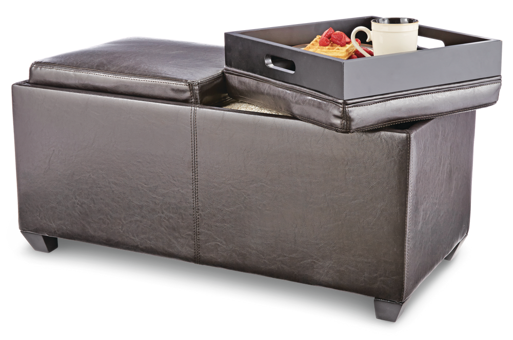 For Living Storage Ottoman/Bench With BuiltIn Tray Tables & Padded Seat, Espresso Brown