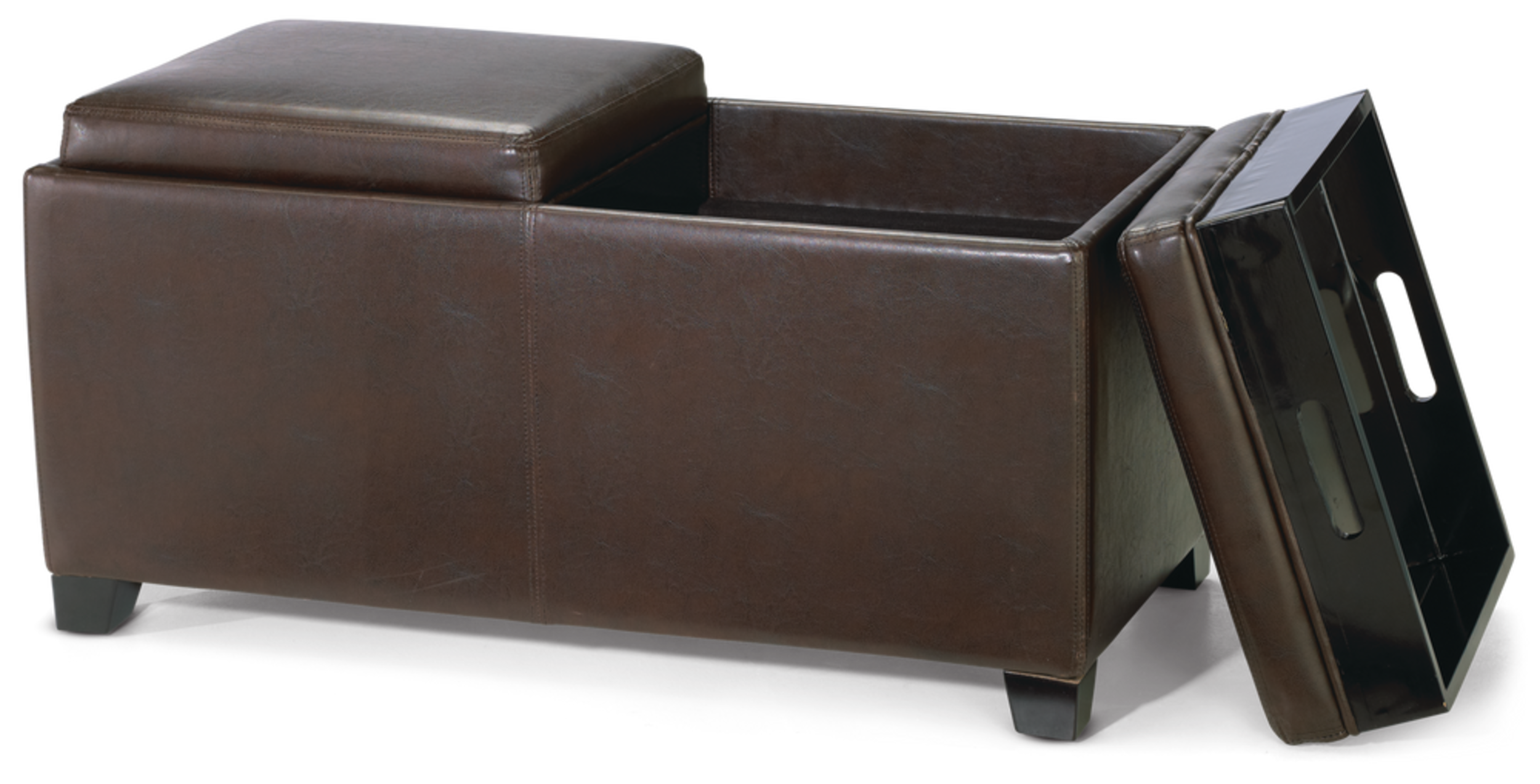 For Living Storage Ottoman/Bench With BuiltIn Tray Tables & Padded Seat, Espresso Brown