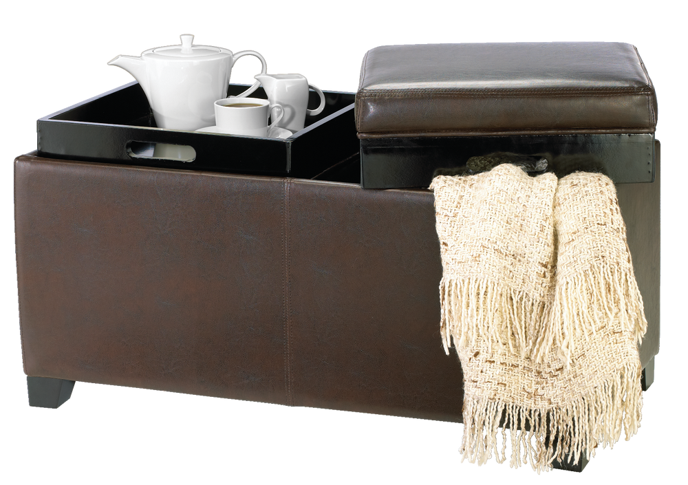 For Living Storage Ottoman/Bench With BuiltIn Tray Tables & Padded Seat, Espresso Brown