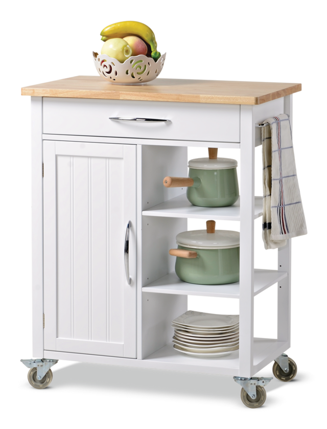 For Living Wood Top Kitchen Utility Storage Cart/Island With Locking