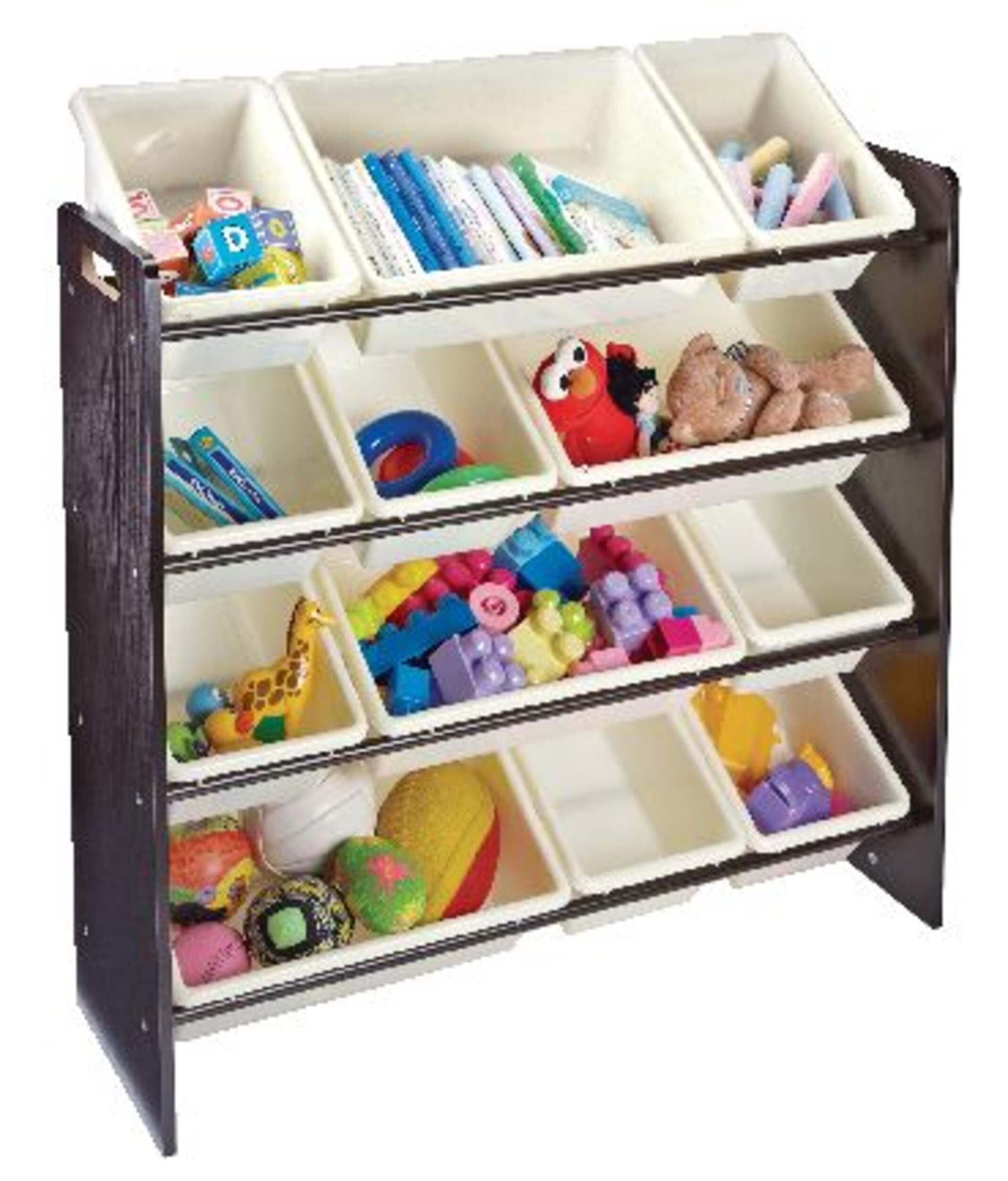 Bac de rangement à jouets For Living pour chambre/salle de jeu/vestibule, 12 bacs, espresso Front_Angled_Right