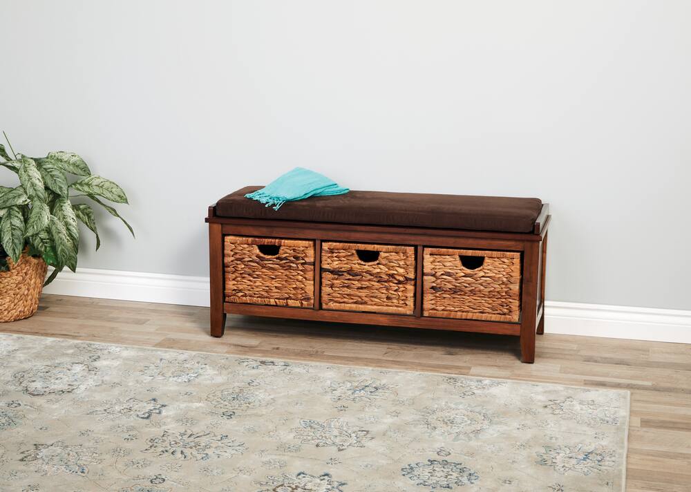 For Living Verona 3 Drawer Entryway, Storage Bench With Cushion And Baskets