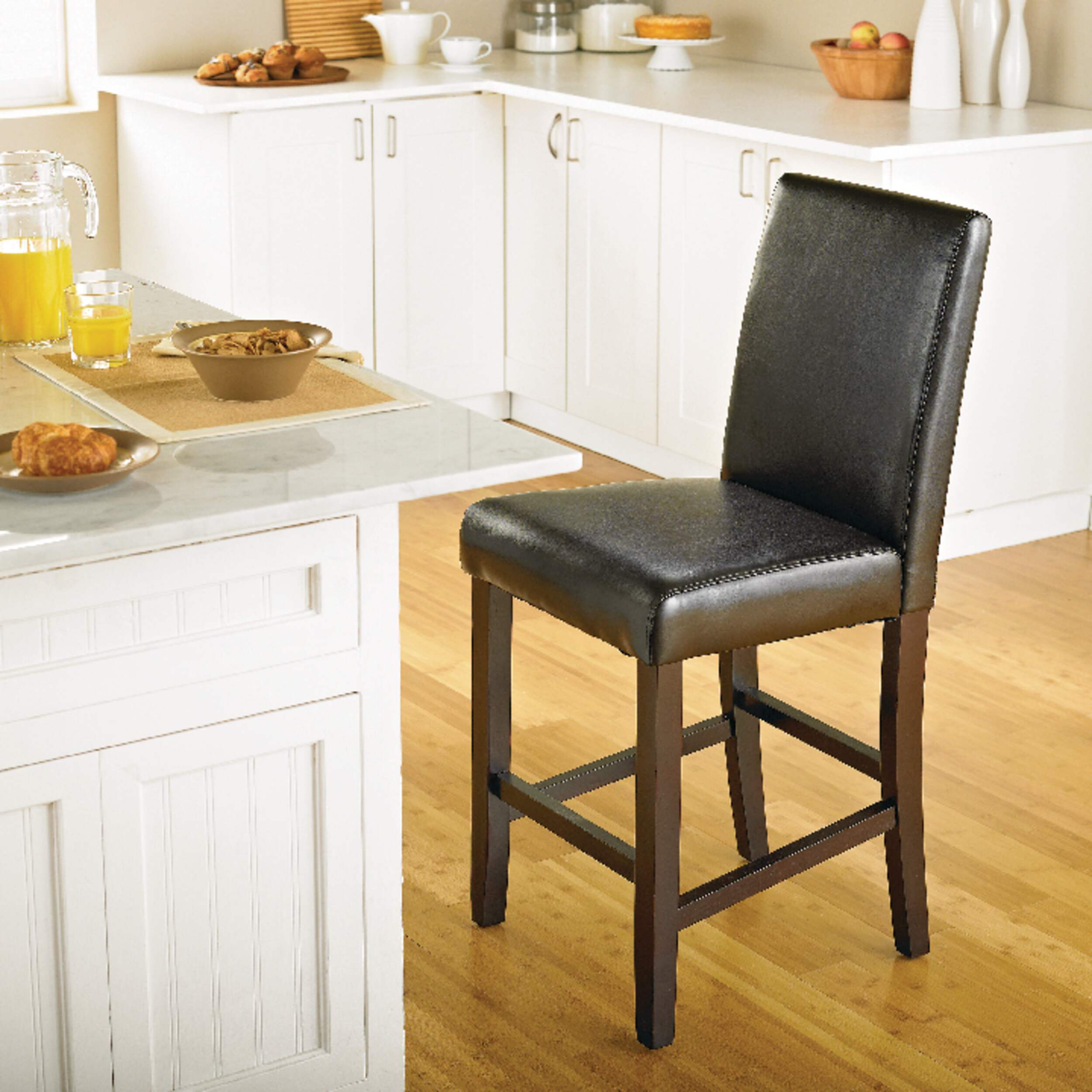 CANVAS Parsons Wood & PU Leather Bar Stool With Backrest, Dark Brown