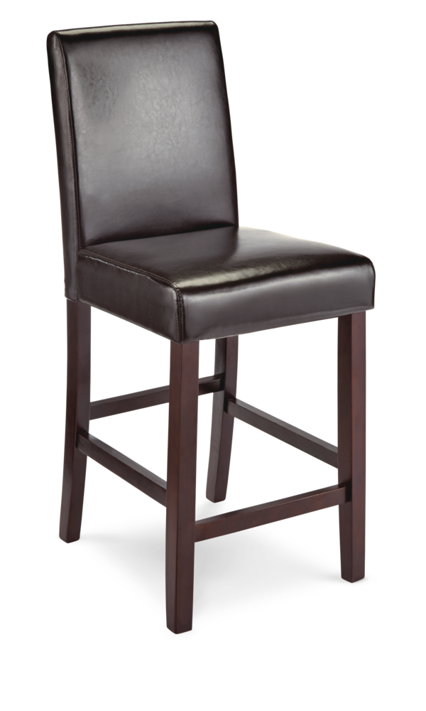 CANVAS Parsons Wood & PU Leather Bar Stool With Backrest, Dark Brown ...