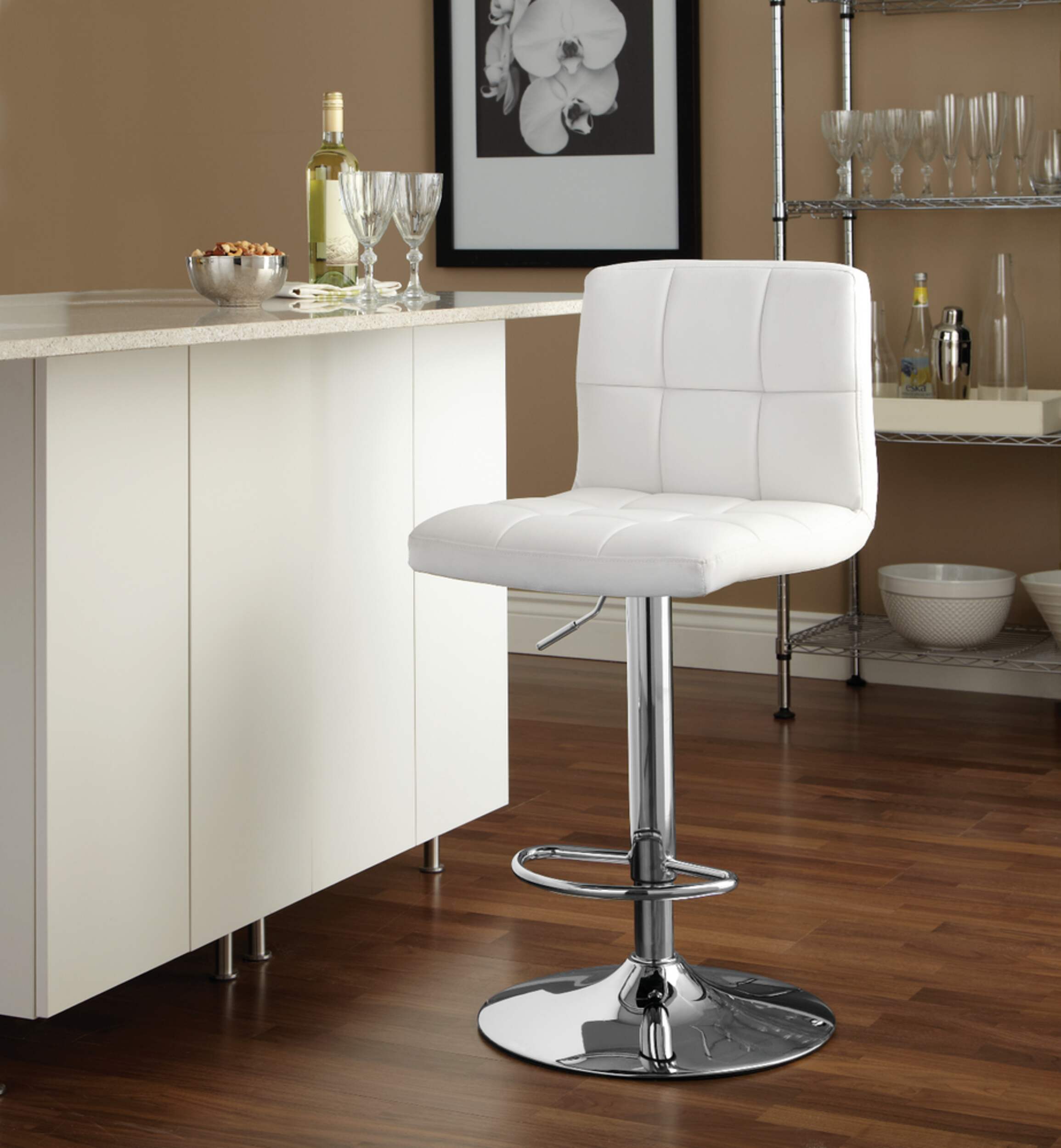 For Living Chrome & PU Tufted Leather Counter/Bar Stool Adjustable