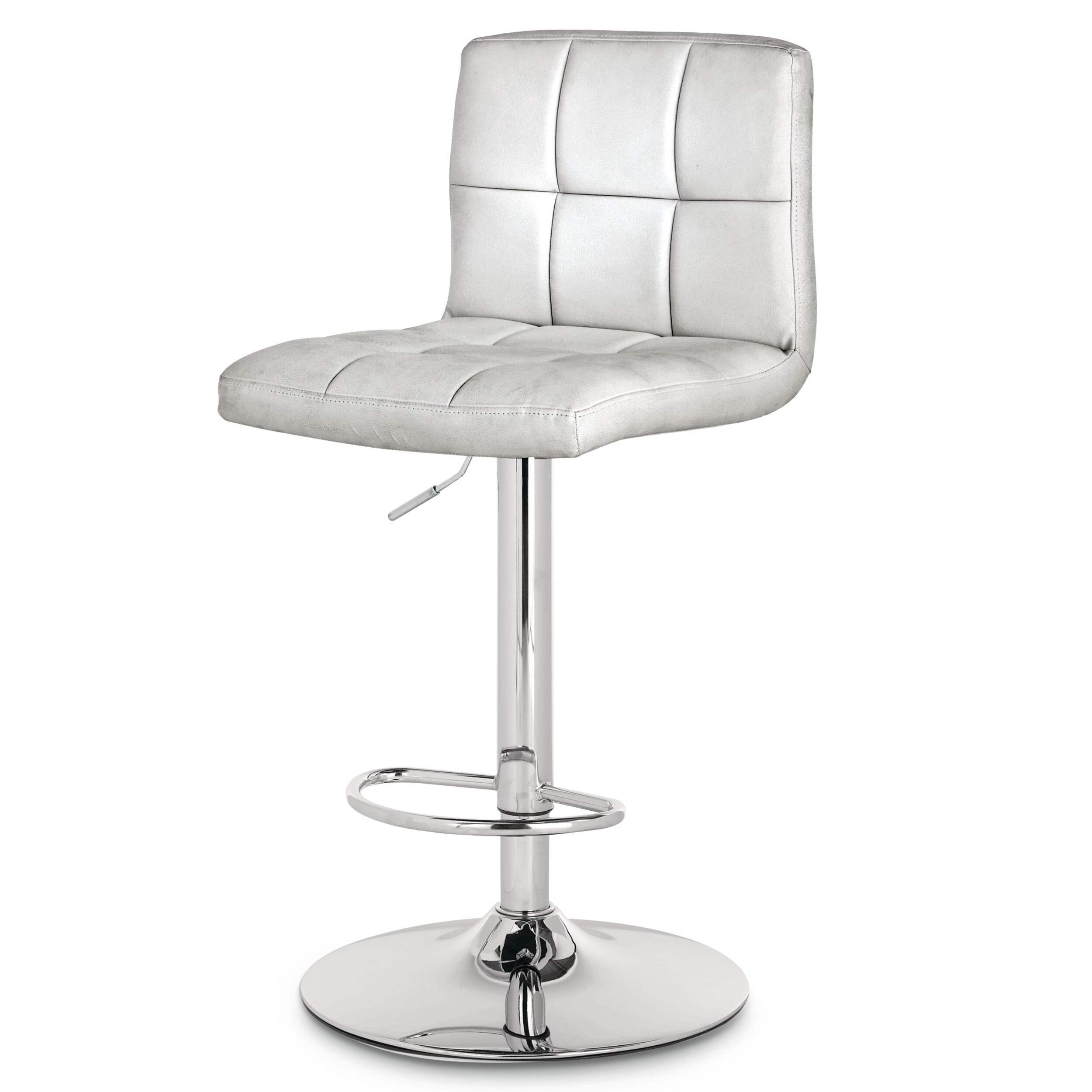 For Living Chrome & PU Tufted Leather Counter/Bar Stool Adjustable Height, White Front_Three_Fourths_Angled_Left