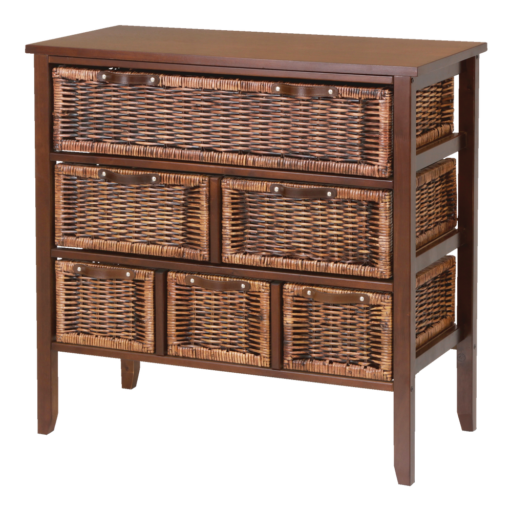 For Living Wood & Wicker 3Drawer Storage Chest/Dresser With Leather