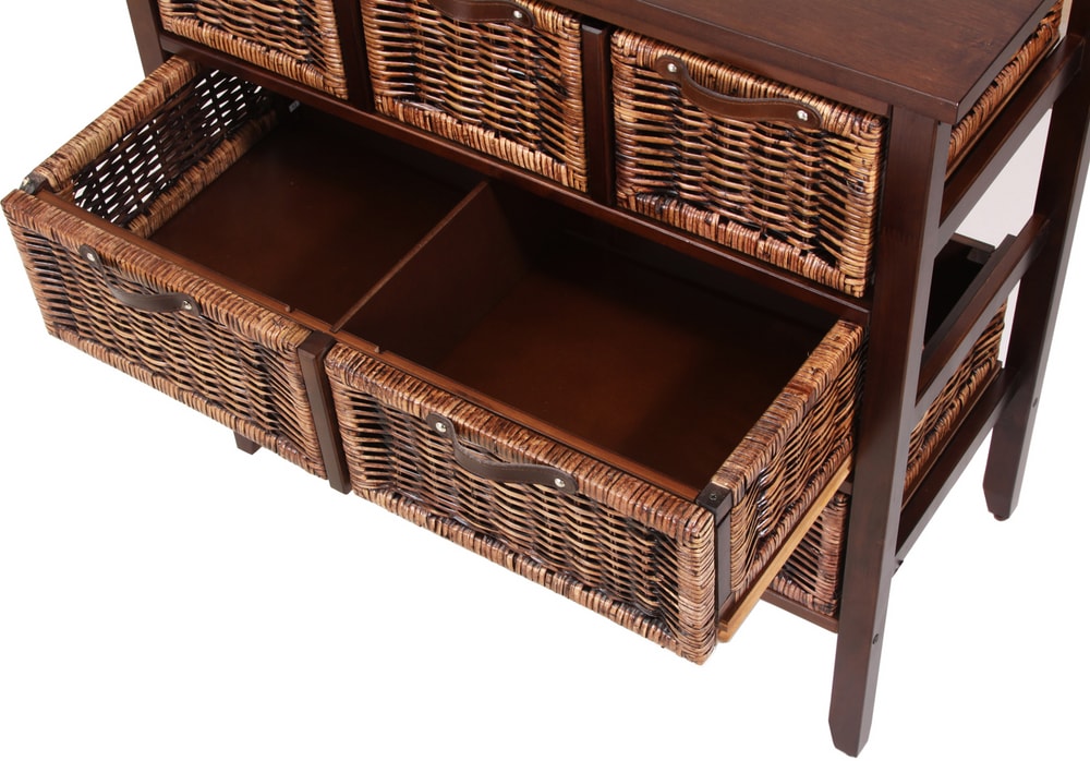 For Living Wood & Wicker 3Drawer Storage Chest/Dresser With Leather