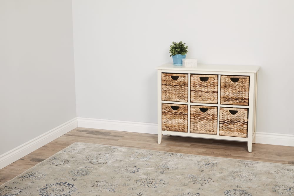 6 Drawer Wood Storage Chest Dresser, White Wood And Wicker Dresser