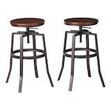 CANVAS Turner Metal Swivel Bar Stool Adjustable Height (2-Piece Set), Black/Brown Front_Three_Fourths_Angled_Right